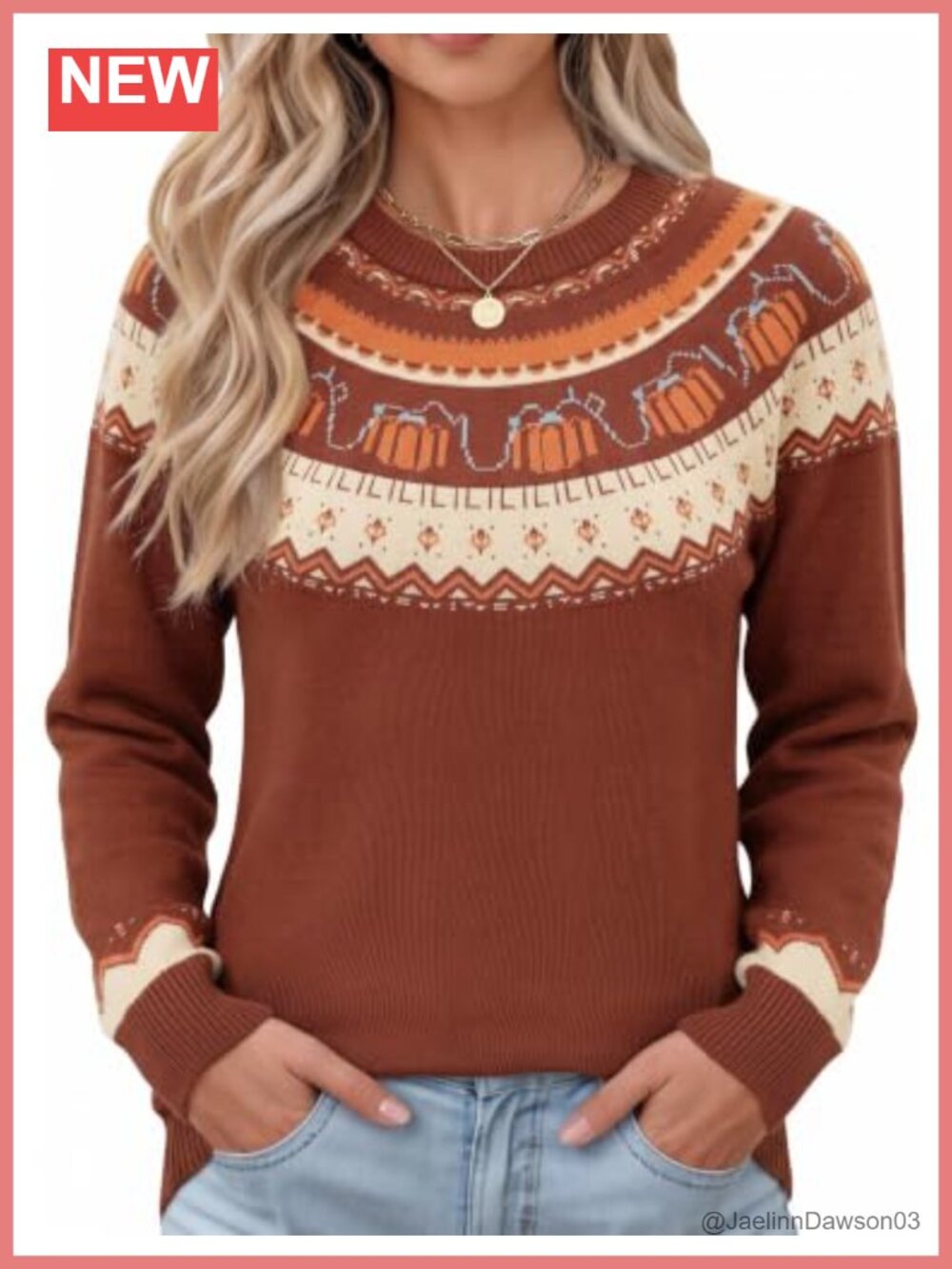 Womens Casual Lightweight Fair Isle Sweater Raglan Sleeve Crew Neck Knitted